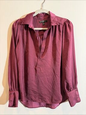 Banana Republic Wine- Long Sleeve Split V-Neck Blouse